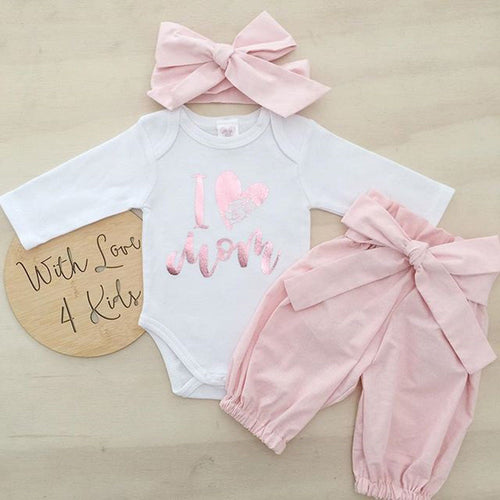 Pudcoco Girl Set 0-24M 3pcs Baby Girls Romper+Long Pants+Headband Cute Outfits Toddler Kid Clothing Set
