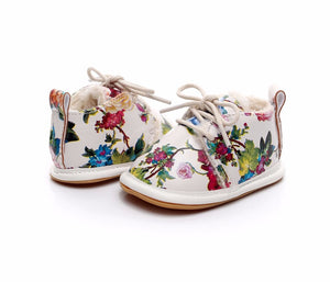 Newborn Winter New Style Print Flower PU leather Crib Footwear Infant Shoes First Walkers Fleece Warm Snow Boots