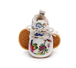 Newborn Winter New Style Print Flower PU leather Crib Footwear Infant Shoes First Walkers Fleece Warm Snow Boots