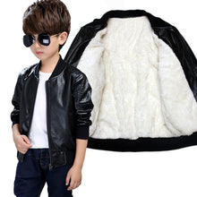 Load image into Gallery viewer, Kids jacket Boys Coats Autumn Spring PU Leather Jacket Children&#39;s Plus Velvet Warming Cotton Outerwear Baby Boys Thin  Clothing