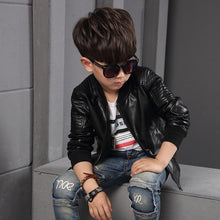 Load image into Gallery viewer, Kids jacket Boys Coats Autumn Spring PU Leather Jacket Children&#39;s Plus Velvet Warming Cotton Outerwear Baby Boys Thin  Clothing