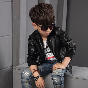Kids jacket Boys Coats Autumn Spring PU Leather Jacket Children's Plus Velvet Warming Cotton Outerwear Baby Boys Thin  Clothing