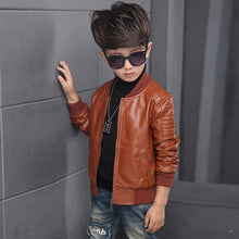 Load image into Gallery viewer, Kids jacket Boys Coats Autumn Spring PU Leather Jacket Children&#39;s Plus Velvet Warming Cotton Outerwear Baby Boys Thin  Clothing
