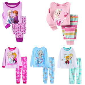 New Girls Horse Pajamas Kids Princess ANNA ELSA Sleepwear Children  Cartoon Clothing Set Baby Long Sleeve Pijamas Home Clothing