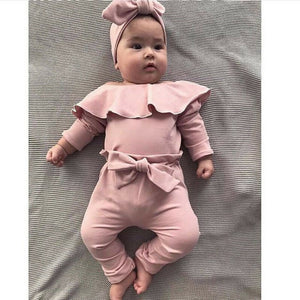 0-2Y Toddler Newborn Infant Baby Girls Clothing Set Autumn Long Sleeve Romper + Bow Ruffles Pants Outfits Baby Girls Costumes