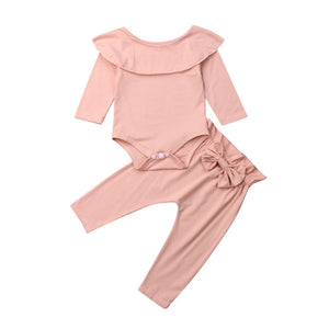 0-2Y Toddler Newborn Infant Baby Girls Clothing Set Autumn Long Sleeve Romper + Bow Ruffles Pants Outfits Baby Girls Costumes