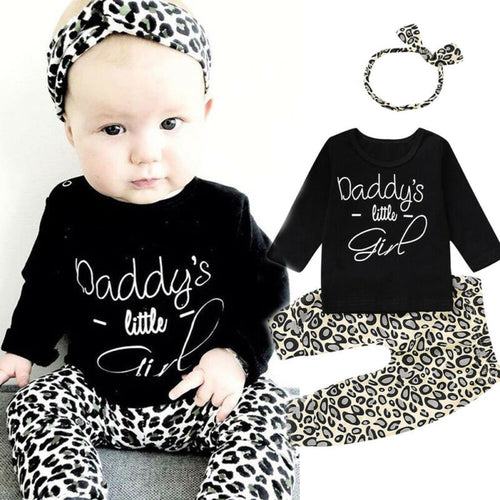 3pcs Newborn Infant Baby Set Toddler Girl Leopard print Clothes Black Long Sleeve Tops + Pants + Headband Outfits Baby Clothing