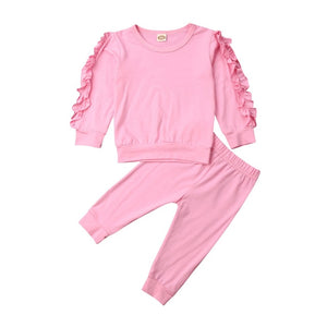 Newborn Infant Baby Girls Ruffle T-Shirt Tops Leggings Pants 2Pcs Outfits Set Clothes Long Sleeve Autumn Winter Warm Clothing