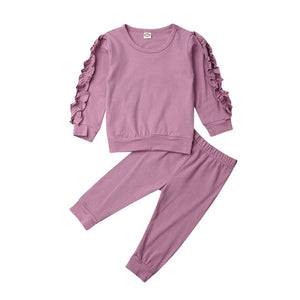 Newborn Infant Baby Girls Ruffle T-Shirt Tops Leggings Pants 2Pcs Outfits Set Clothes Long Sleeve Autumn Winter Warm Clothing