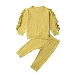 Newborn Infant Baby Girls Ruffle T-Shirt Tops Leggings Pants 2Pcs Outfits Set Clothes Long Sleeve Autumn Winter Warm Clothing