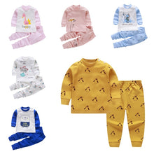 Load image into Gallery viewer, 10 colors 2pcs/set kids pajamas set girls baby boys clothes top+pants cotton baby pajamas sleepwear