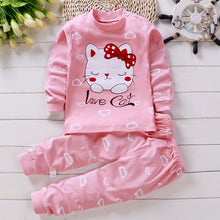 Load image into Gallery viewer, Baby Girl Clothing Set Cartoon Cat Clothing Long Sleeve T Shirt + Pants Suits Infant Pink Outfit