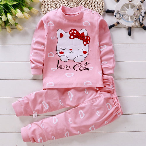 Baby Girl Clothing Set Cartoon Cat Clothing Long Sleeve T Shirt + Pants Suits Infant Pink Outfit