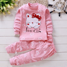 Load image into Gallery viewer, Baby Girl Clothing Set Cartoon Cat Clothing Long Sleeve T Shirt + Pants Suits Infant Pink Outfit