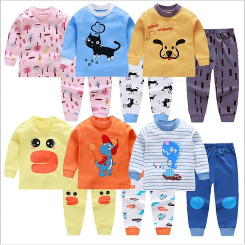 Kids Boys Pajama Sets Cartoon Print Long Sleeve O-Neck Cute T-Shirt Tops with Pants Baby Girls Child Autumn Sleeping Clothes