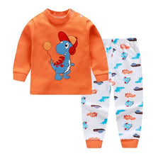 Load image into Gallery viewer, Kids Boys Pajama Sets Cartoon Print Long Sleeve O-Neck Cute T-Shirt Tops with Pants Baby Girls Child Autumn Sleeping Clothes