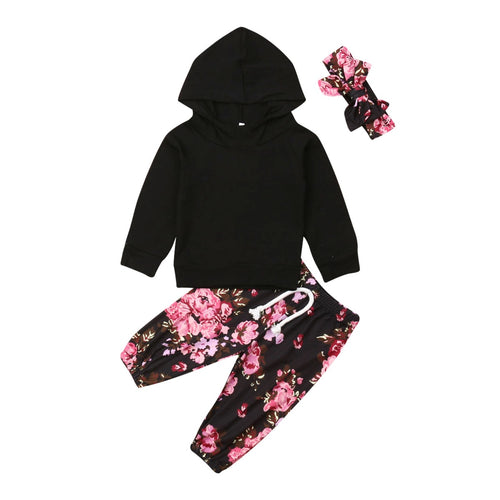0-2T Newborn Baby Girls Autumn/Winter Clothes Set Tops Floral Trousers 3Pcs Outfit Set