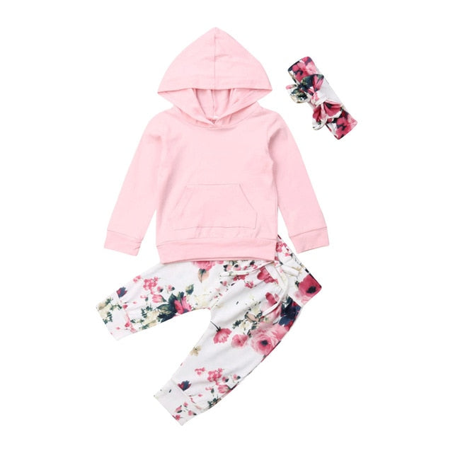 0-2T Newborn Baby Girls Autumn/Winter Clothes Set Tops Floral Trousers 3Pcs Outfit Set