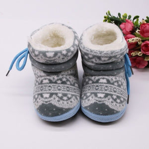 Winter Warm Baby Print Boots Toddler Lace Up First Walkers baby Girls Boys All-match Shoes Soft Sole Winter Booties for 0-18M