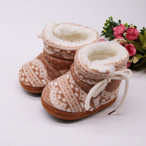 Winter Warm Baby Print Boots Toddler Lace Up First Walkers baby Girls Boys All-match Shoes Soft Sole Winter Booties for 0-18M