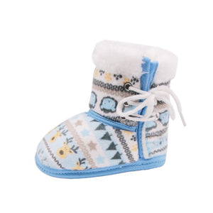 Winter Warm Baby Print Boots Toddler Lace Up First Walkers baby Girls Boys All-match Shoes Soft Sole Winter Booties for 0-18M