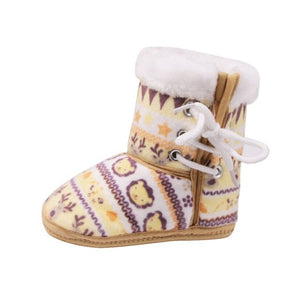 Winter Warm Baby Print Boots Toddler Lace Up First Walkers baby Girls Boys All-match Shoes Soft Sole Winter Booties for 0-18M