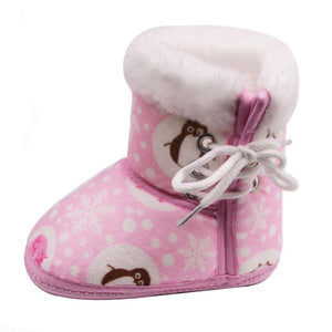 Winter Warm Baby Print Boots Toddler Lace Up First Walkers baby Girls Boys All-match Shoes Soft Sole Winter Booties for 0-18M