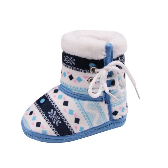 Winter Warm Baby Print Boots Toddler Lace Up First Walkers baby Girls Boys All-match Shoes Soft Sole Winter Booties for 0-18M