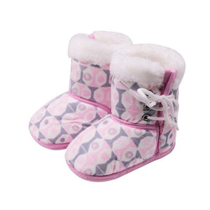 Winter Warm Baby Print Boots Toddler Lace Up First Walkers baby Girls Boys All-match Shoes Soft Sole Winter Booties for 0-18M