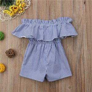 Baby Girl Short Sleeve Off Shoulder Cotton Infant Summer Jumpsuit Toddler Holiday Striped Outfit Girls Clothes