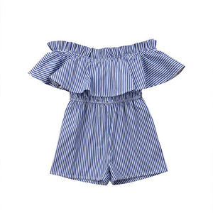 Baby Girl Short Sleeve Off Shoulder Cotton Infant Summer Jumpsuit Toddler Holiday Striped Outfit Girls Clothes