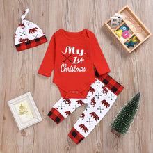 Load image into Gallery viewer, LOOZYKIT Christmas Clothings Lovely Kids Baby Girl Boy First Christmas Letter Romper Pant Hat Outfits Xmas Set Autumn Clothing