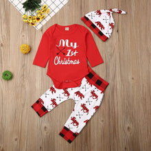 Load image into Gallery viewer, LOOZYKIT Christmas Clothings Lovely Kids Baby Girl Boy First Christmas Letter Romper Pant Hat Outfits Xmas Set Autumn Clothing