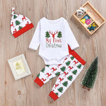 Load image into Gallery viewer, LOOZYKIT Christmas Clothings Lovely Kids Baby Girl Boy First Christmas Letter Romper Pant Hat Outfits Xmas Set Autumn Clothing