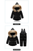 Load image into Gallery viewer, Baby Girls Winter Clothes 2017 Luxury Brand 1-3 Age Down Thick Warm Fleece Winter Jacket Fur Hooded Jackt+trousers Ski Suit