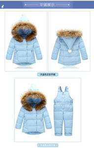 Baby Girls Winter Clothes 2017 Luxury Brand 1-3 Age Down Thick Warm Fleece Winter Jacket Fur Hooded Jackt+trousers Ski Suit