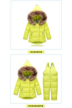 Load image into Gallery viewer, Baby Girls Winter Clothes 2017 Luxury Brand 1-3 Age Down Thick Warm Fleece Winter Jacket Fur Hooded Jackt+trousers Ski Suit