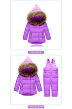 Load image into Gallery viewer, Baby Girls Winter Clothes 2017 Luxury Brand 1-3 Age Down Thick Warm Fleece Winter Jacket Fur Hooded Jackt+trousers Ski Suit