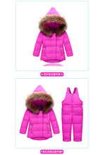 Load image into Gallery viewer, Baby Girls Winter Clothes 2017 Luxury Brand 1-3 Age Down Thick Warm Fleece Winter Jacket Fur Hooded Jackt+trousers Ski Suit