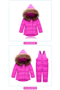 Baby Girls Winter Clothes 2017 Luxury Brand 1-3 Age Down Thick Warm Fleece Winter Jacket Fur Hooded Jackt+trousers Ski Suit