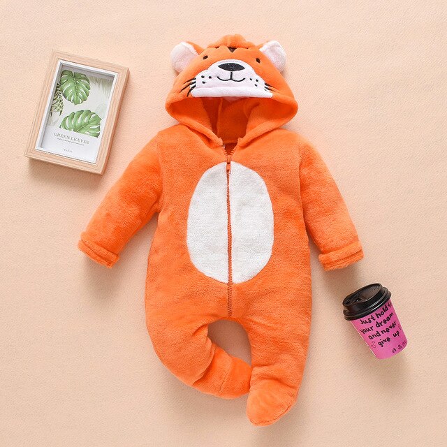 CYSINCOS Winter Warm Infant Jumpsuits Fleece Baby Boy Girl Cute Tiger Outwear Cotton Jackte Newborn Clothes Hooded Baby Coats