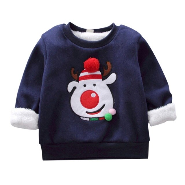 Autumn Kids Sweatshirt Baby Boy Girl Christmas Cartoon Thicken Velvet Sweatshirts Casual Toddler Blouse Long Sleeve Outerwear Cl