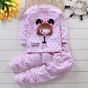 Cute Girl Pajamas Kid Cartoon Dot Sleepwear Baby Clothing Set Autumn Cotton Nightwear Boys Animal Pyjamas Set Children Sleepwear