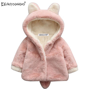 KEAIYOUHUO Winter Coats Jackets For Girls Clothes Autumn Baby Girls Jacket Cartoon Rabbit Hat Kids Outerwear Children's Clothing