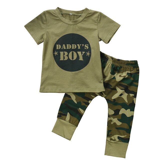 Summer Casual Baby Clothing Newborn Baby Boys Girls Camouflage Short Sleeve Letter T shirt Tops Pants Outfits Set Clothes 0-24M
