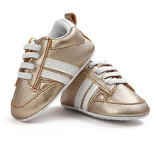 Load image into Gallery viewer, Pu Leather Stripe Pattern baby Sports Sneakers Infant Toddler Soft Anti-slip baby Shoes Newborn Baby Boys Girls firstwalkers